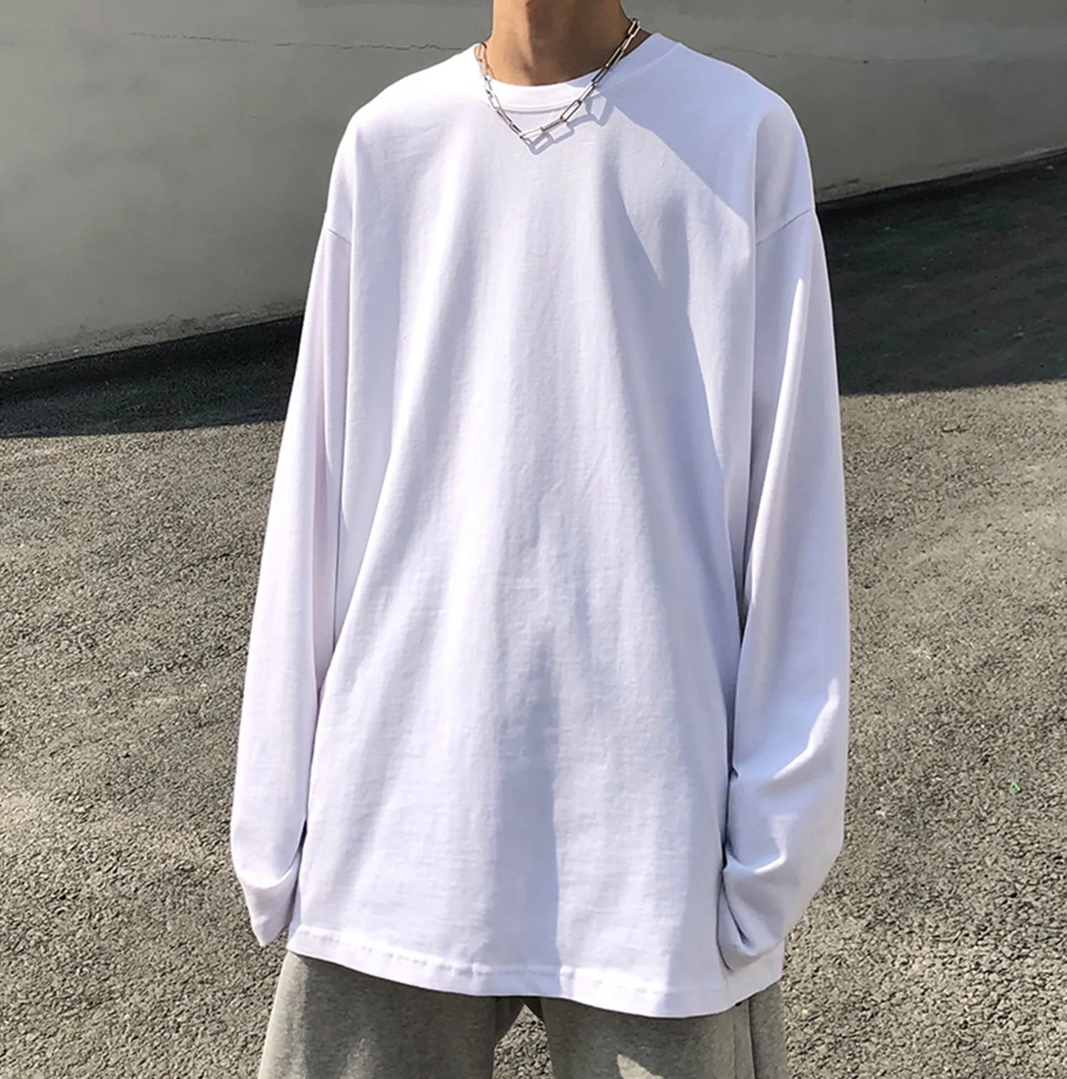 Men Loose Long-Sleeve Essential Extended Henley Tshirt -BB494