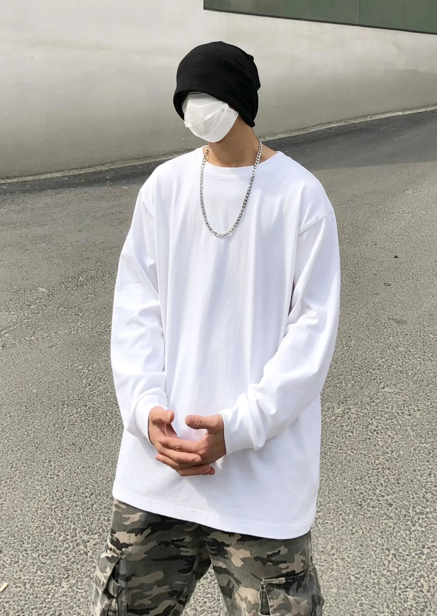 Men Loose Long-Sleeve Essential Extended Henley Tshirt -BB494