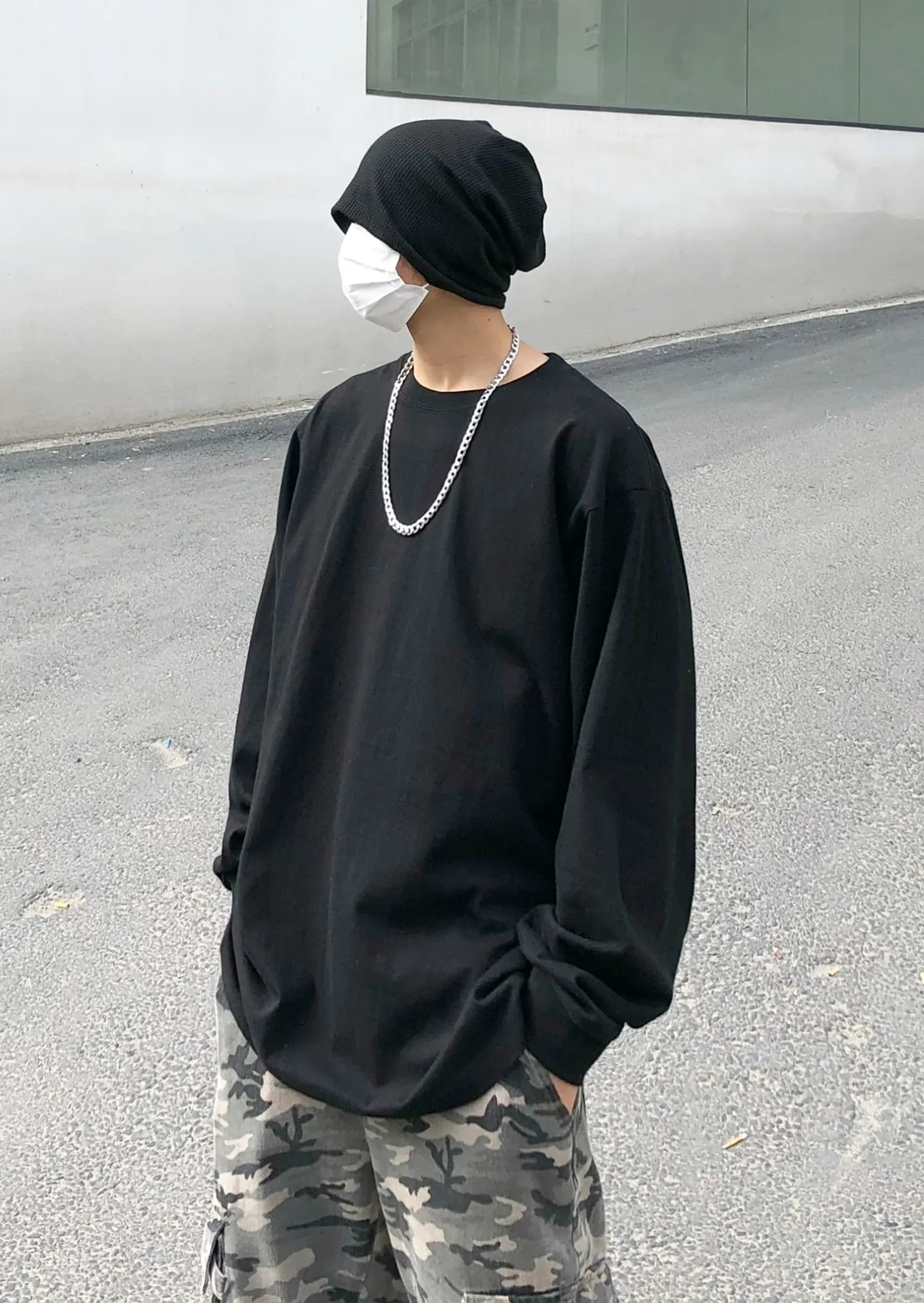 Men Loose Long-Sleeve Essential Extended Henley Tshirt -BB494