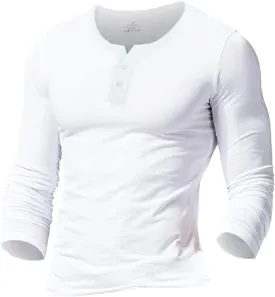 Muscle Alive Mens Summer Casual Short Sleeve Henleys T-Shirt Single Button Placket Plain v Neck Shirts