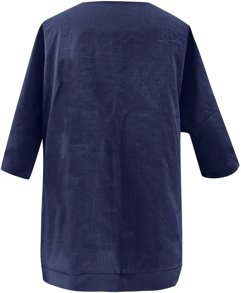 Neck Casual Loose Summer Shirt Sleeve Round Solid Women Blouse Top Short Women's Blouse Medium Pack