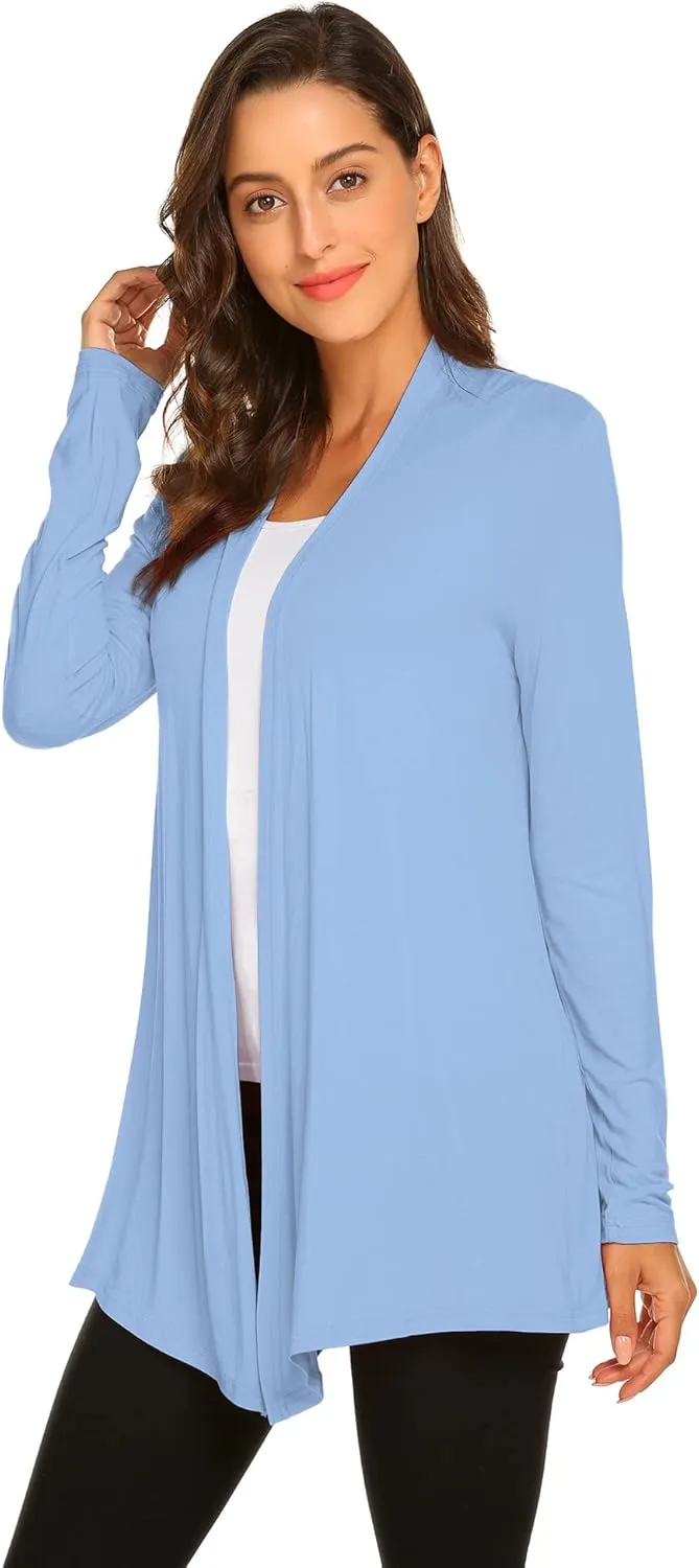 Newchoice Womens Casual Lightweight Long Sleeve Cardigan Soft Drape Open Front Fall Dusters (S-3XL)