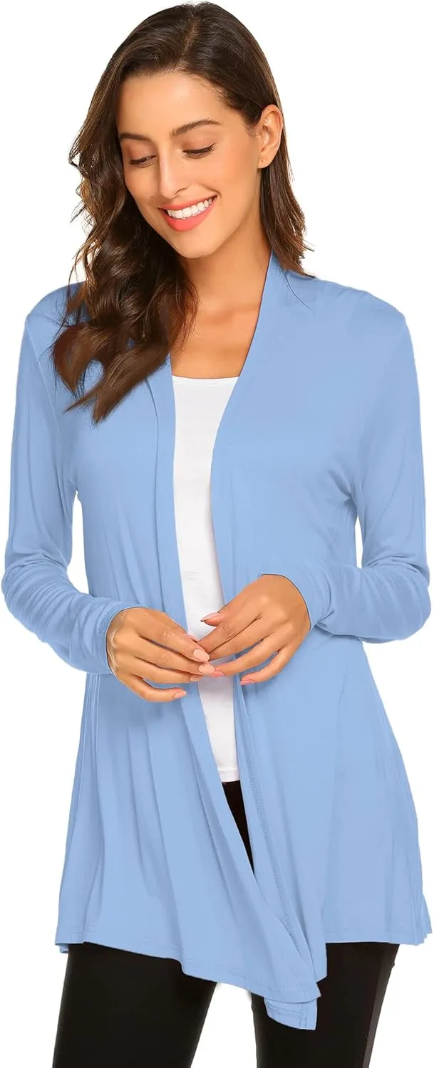 Newchoice Womens Casual Lightweight Long Sleeve Cardigan Soft Drape Open Front Fall Dusters (S-3XL)