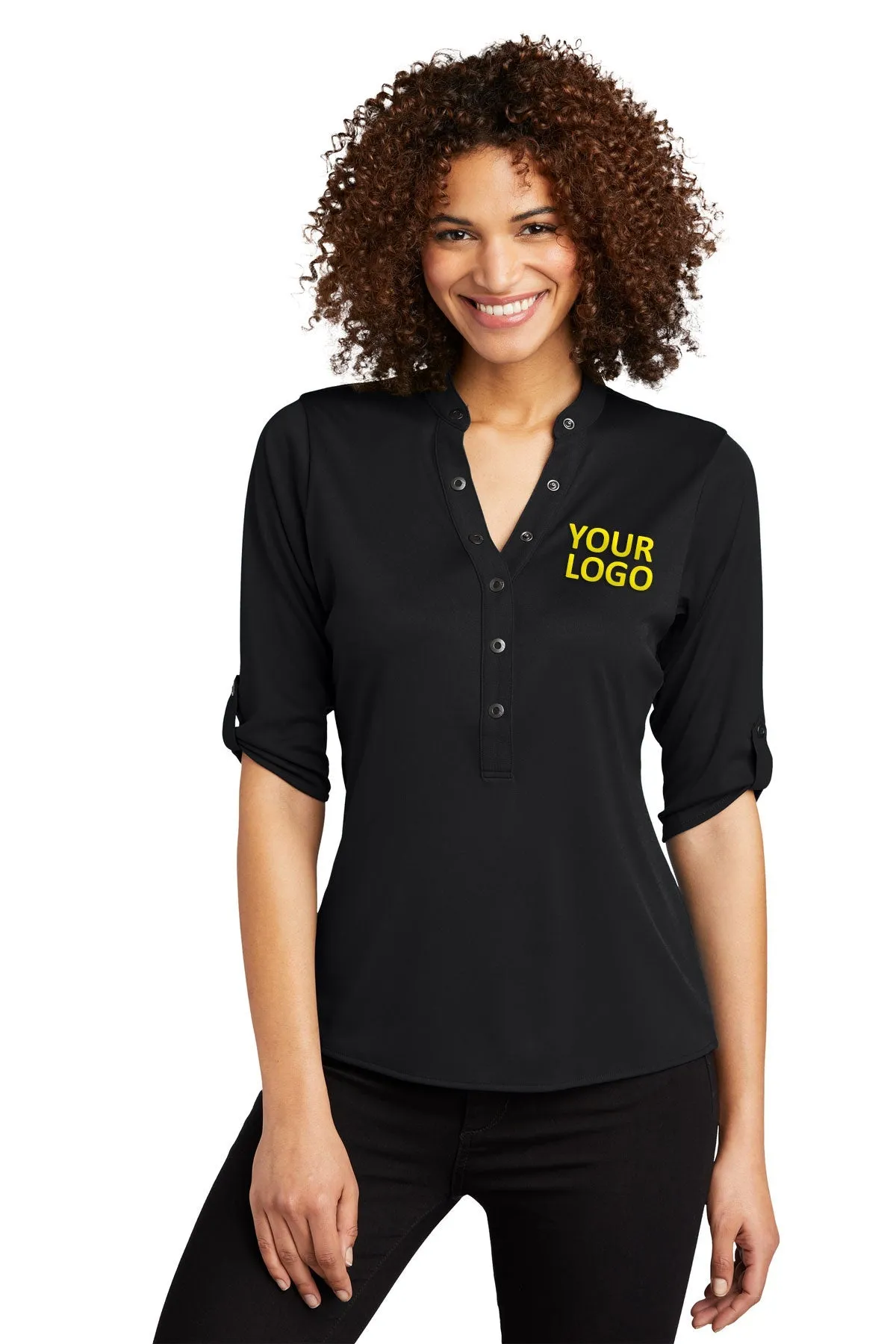OGIO Ladies Crush Branded Henleys, Blacktop