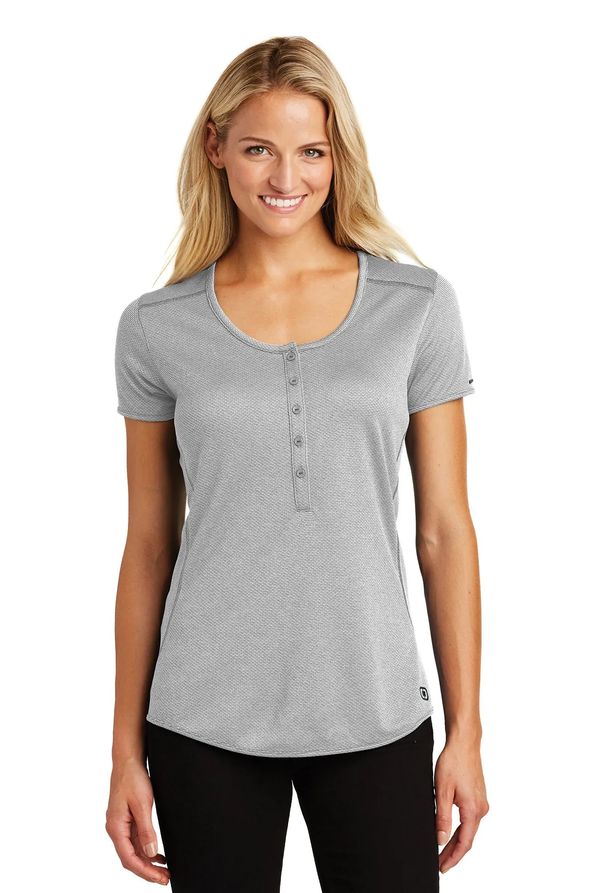 OGIO Ladies Orbit Customized Henleys, Rogue Grey/ White