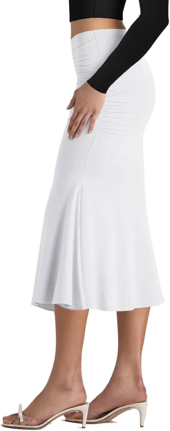 Pasgreson Women's Fishtail Midi Skirts High Waist Mermaid Bodycon Skirts Stretch Work Business Pencil Skirt