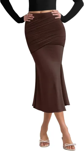 Pasgreson Women's Fishtail Midi Skirts High Waist Mermaid Bodycon Skirts Stretch Work Business Pencil Skirt