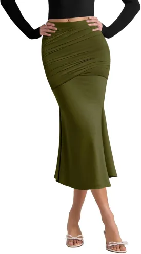 Pasgreson Women's Fishtail Midi Skirts High Waist Mermaid Bodycon Skirts Stretch Work Business Pencil Skirt