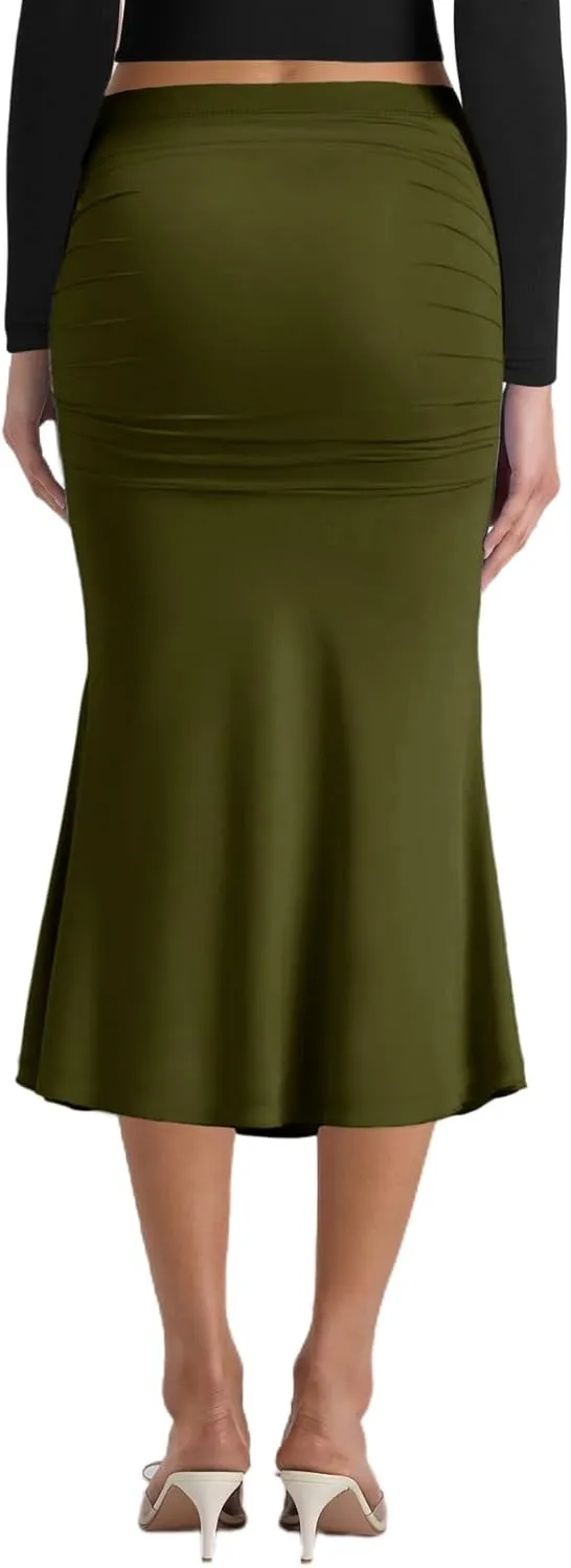 Pasgreson Women's Fishtail Midi Skirts High Waist Mermaid Bodycon Skirts Stretch Work Business Pencil Skirt