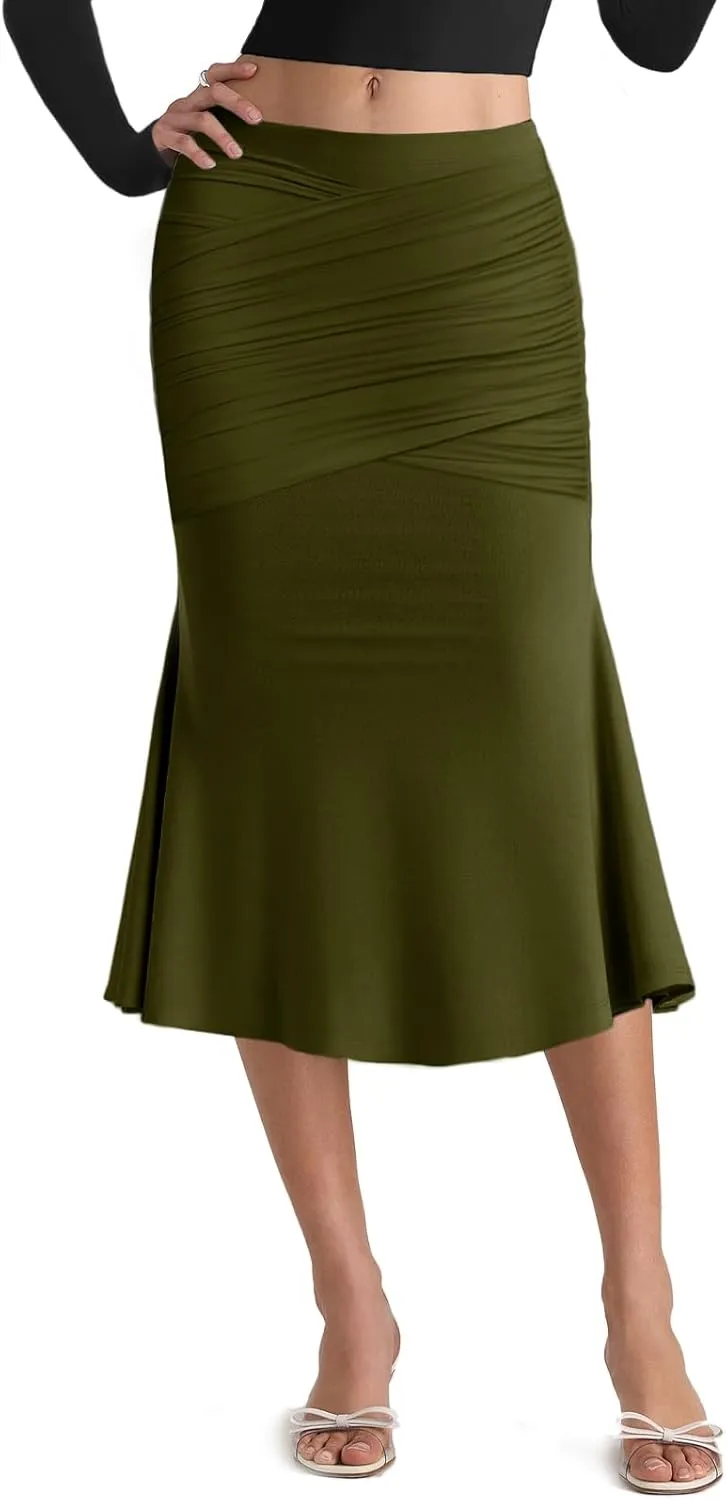 Pasgreson Women's Fishtail Midi Skirts High Waist Mermaid Bodycon Skirts Stretch Work Business Pencil Skirt