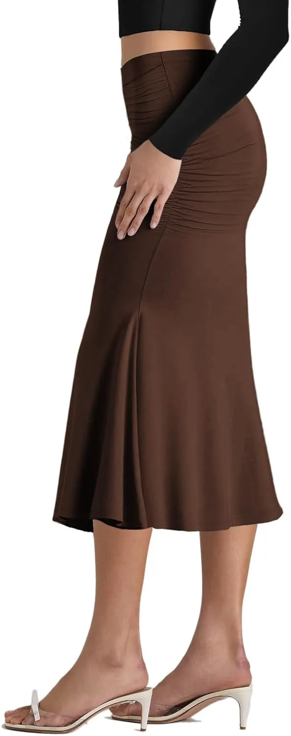 Pasgreson Women's Fishtail Midi Skirts High Waist Mermaid Bodycon Skirts Stretch Work Business Pencil Skirt