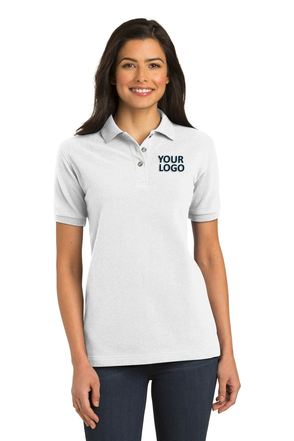 Port Authority Ladies Heavyweight Customized Cotton Pique Polos, White
