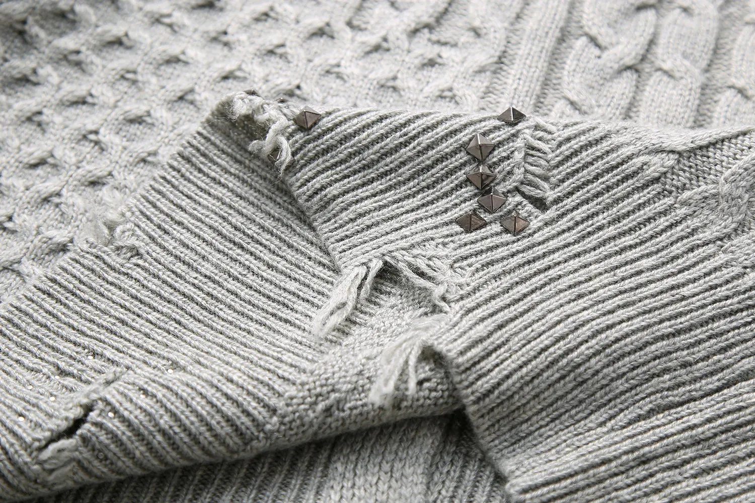 Pre Order:  Studded Braided Knit Ripped Cardigan