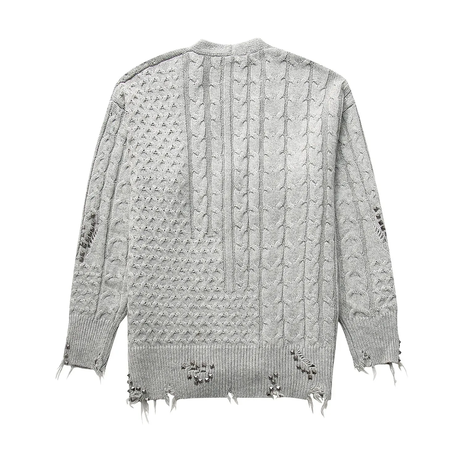 Pre Order:  Studded Braided Knit Ripped Cardigan