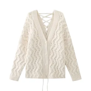 Pre Order:  Textured Knit Drawstring Cardigan