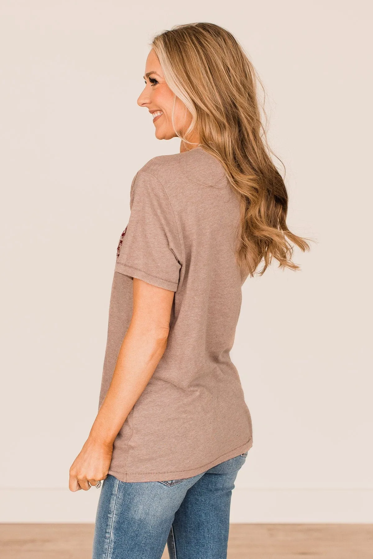 "Flannels & Fireside" Graphic Tee- Light Mocha