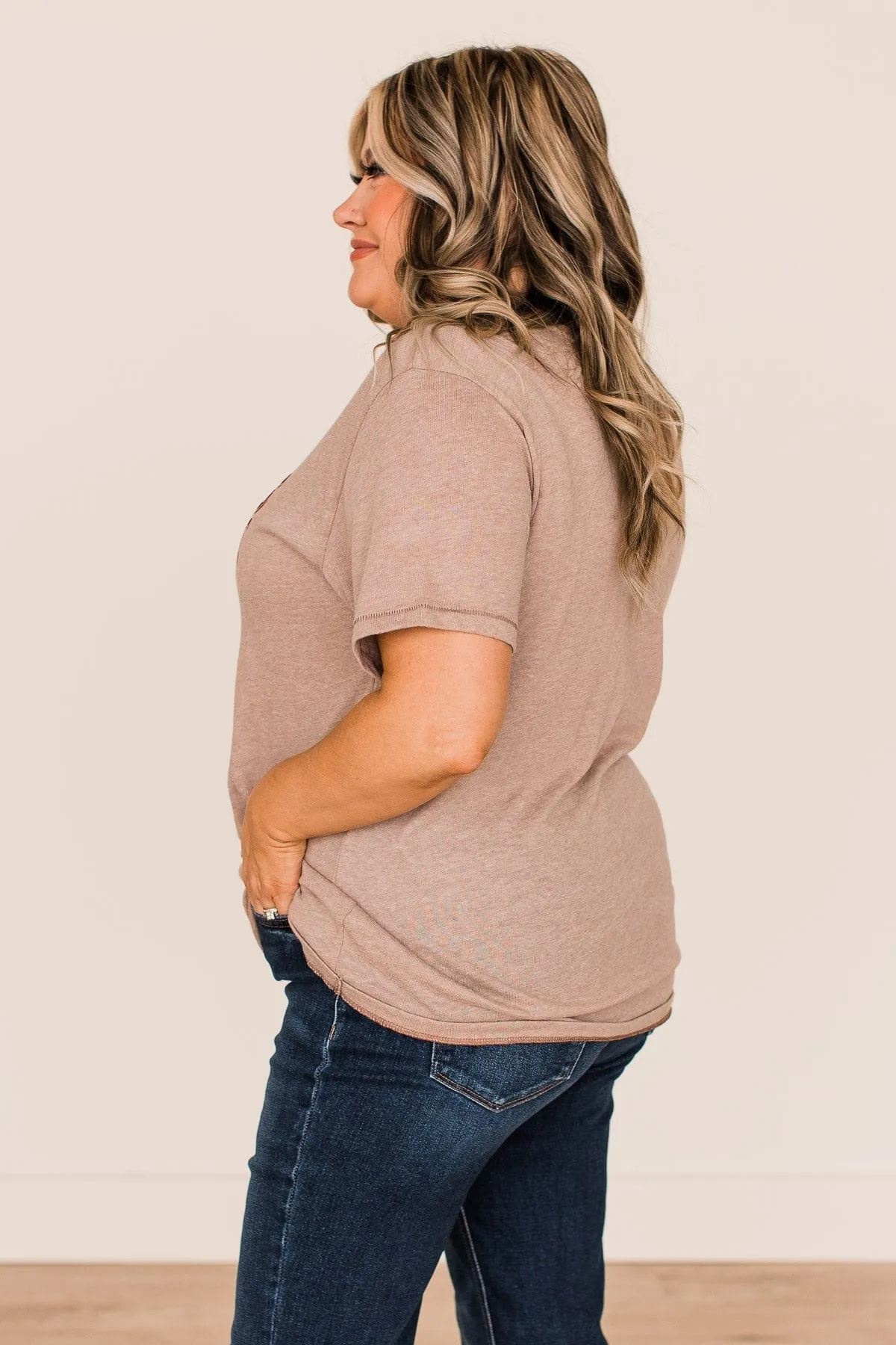 "Flannels & Fireside" Graphic Tee- Light Mocha