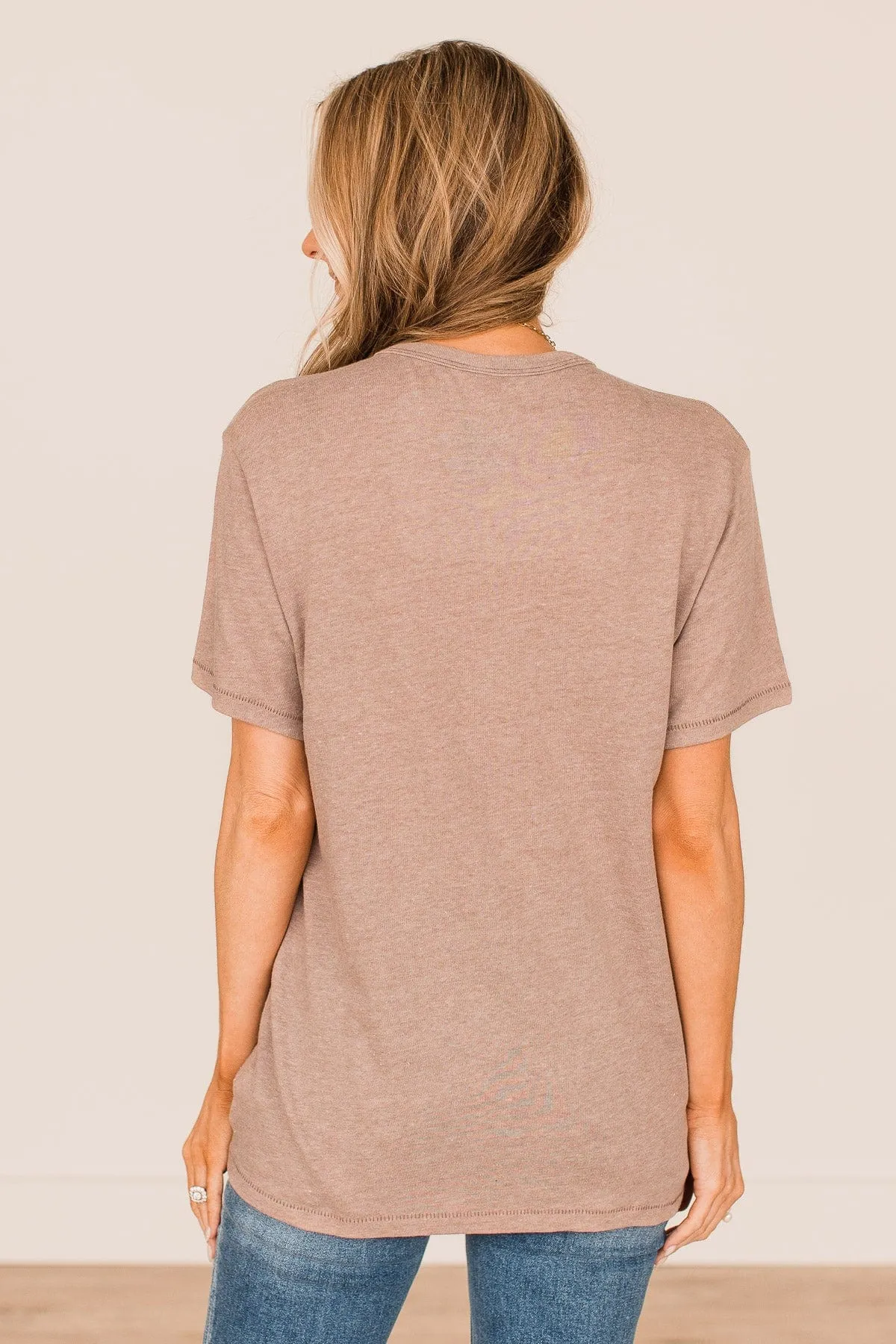 "Flannels & Fireside" Graphic Tee- Light Mocha