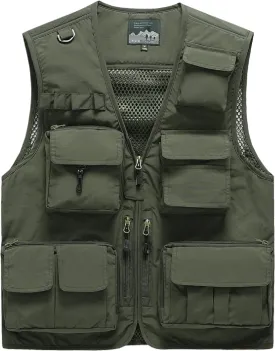 Saukiee Mens Vest Lightweight Vest Men Fishing Travel Work Pesca Safari Combat Hunting Cargo Vest Jacket with Pockets M
