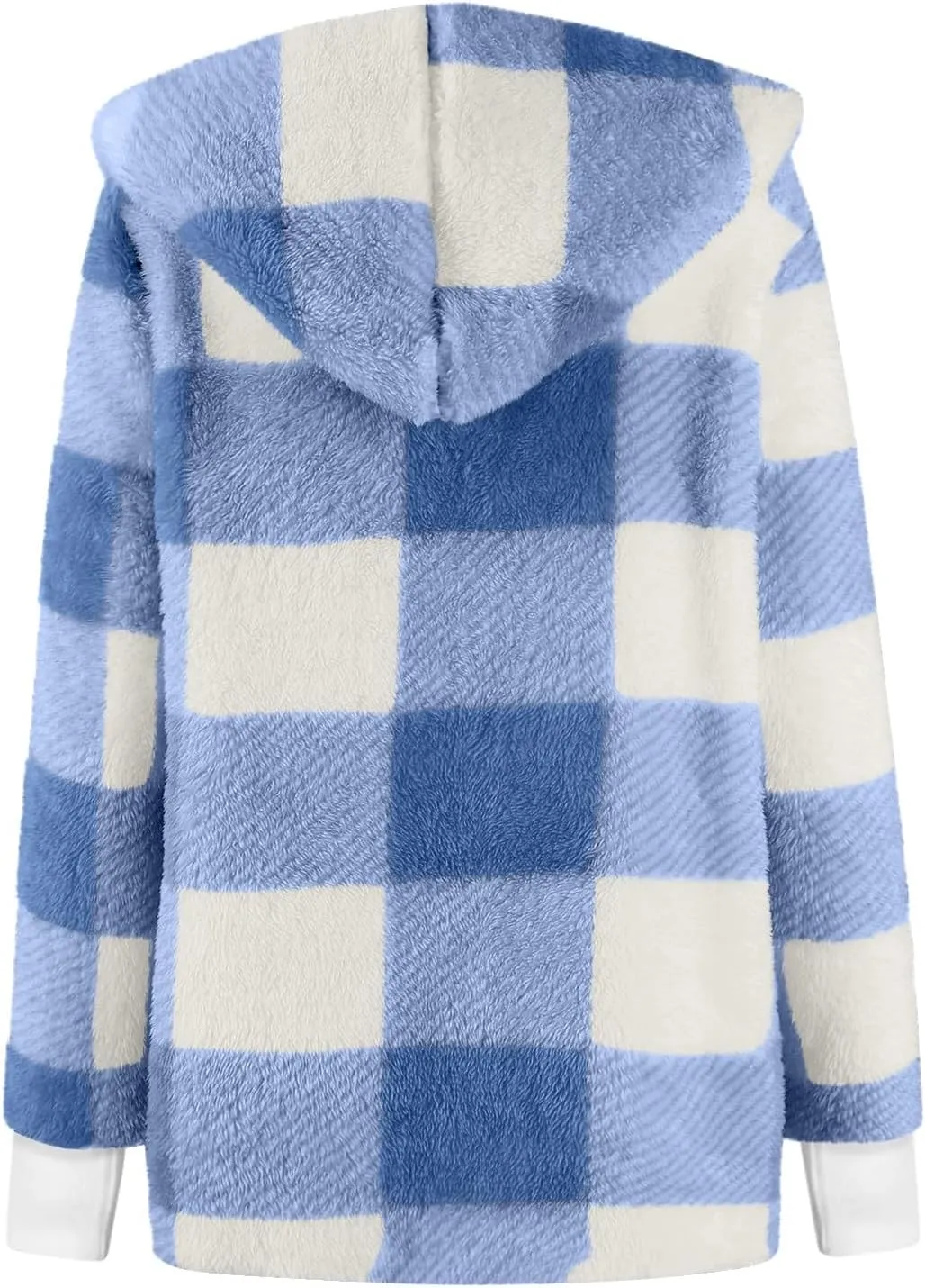 Sherpa Jacket Women Soft Comfy Plaid Fuzzy Fleece Jacket Open Front Hooded Cardigan Casual Oversized Outerwear