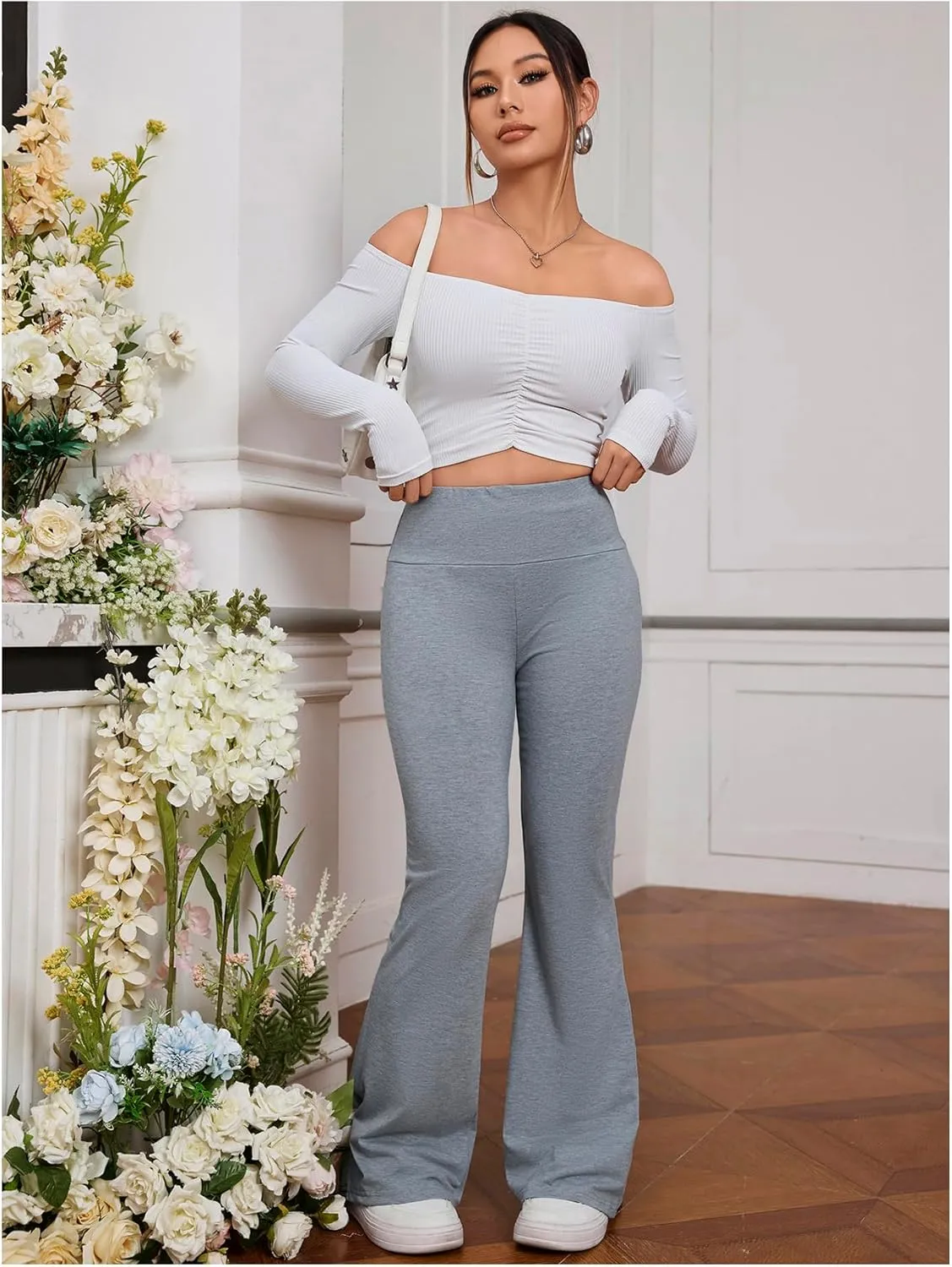 SOLY HUX Women's High Waisted Leggings Flared Pants Workout Yoga Bell Bottom Trousers