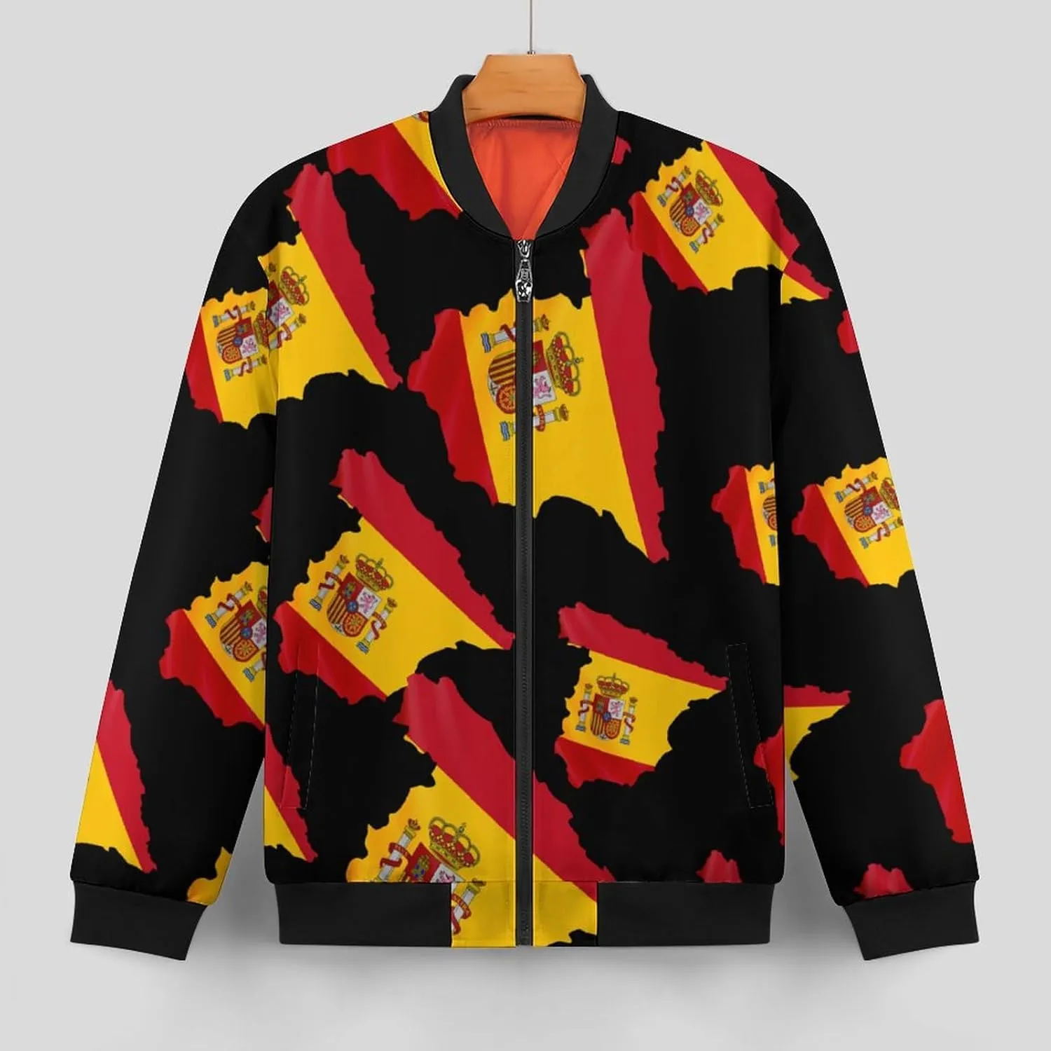 Spain Flag Map Men's Bomber Jacket Lightweight Windbreaker Fashion Spring Fall Coats Casual Jackets for Men