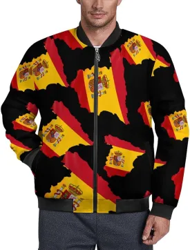 Spain Flag Map Men's Bomber Jacket Lightweight Windbreaker Fashion Spring Fall Coats Casual Jackets for Men