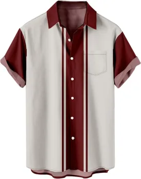 T-Shirts for Men 2023 Casual Stylish Cuban Guayabera Button Up Shirt Summer Short Sleeve Color Block Dress Shirts