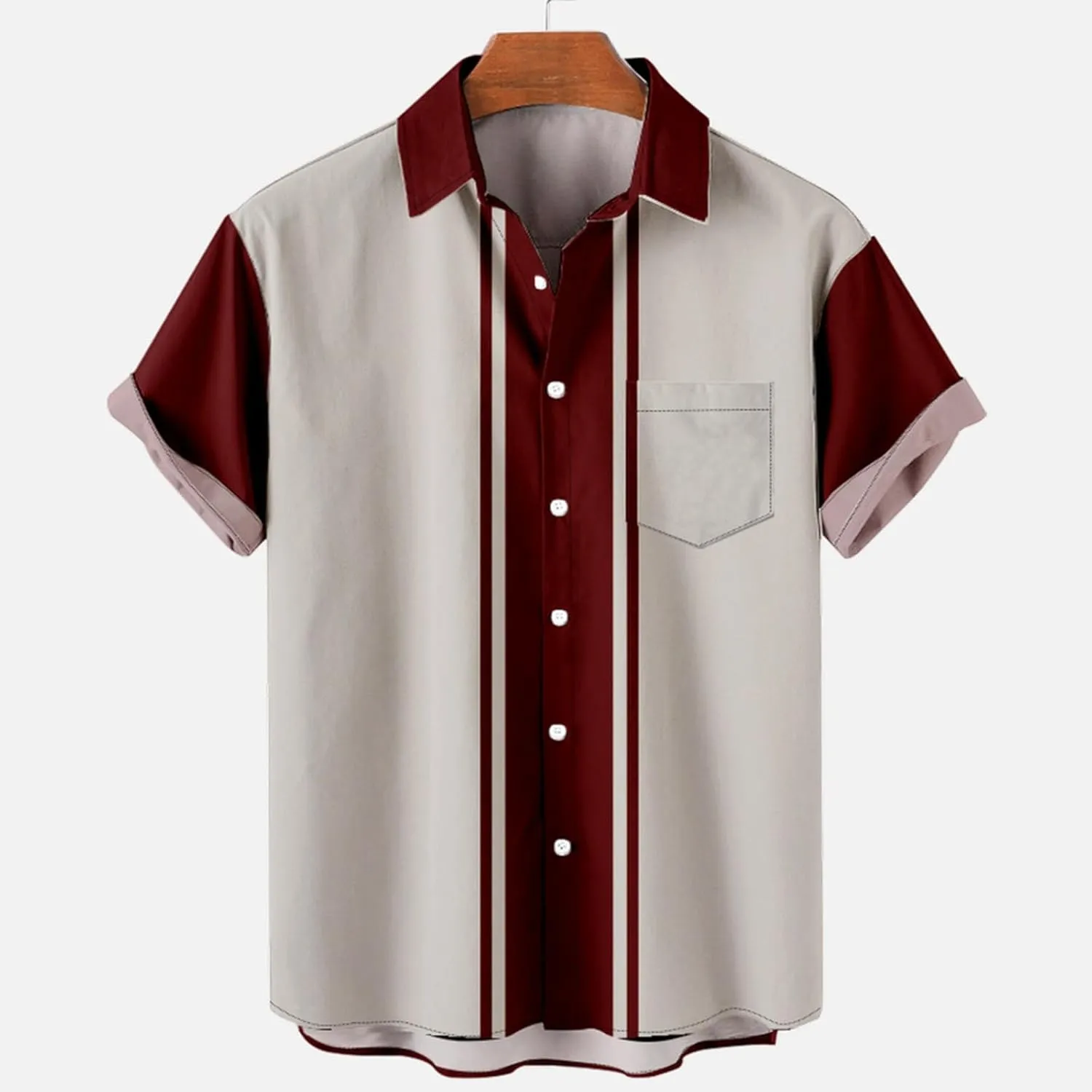 T-Shirts for Men 2023 Casual Stylish Cuban Guayabera Button Up Shirt Summer Short Sleeve Color Block Dress Shirts
