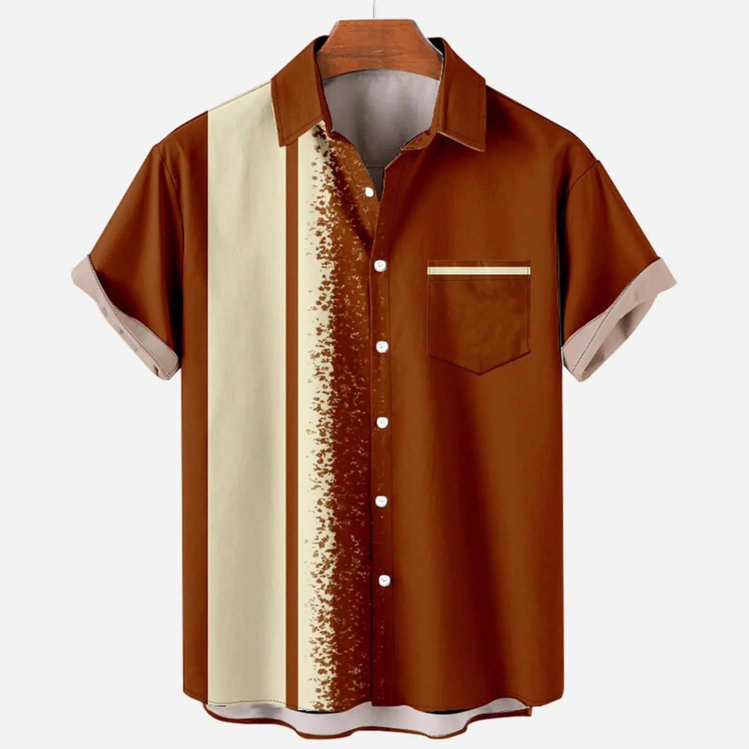T-Shirts for Men 2023 Casual Stylish Cuban Guayabera Button Up Shirt Summer Short Sleeve Color Block Dress Shirts