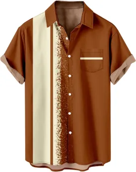 T-Shirts for Men 2023 Casual Stylish Cuban Guayabera Button Up Shirt Summer Short Sleeve Color Block Dress Shirts