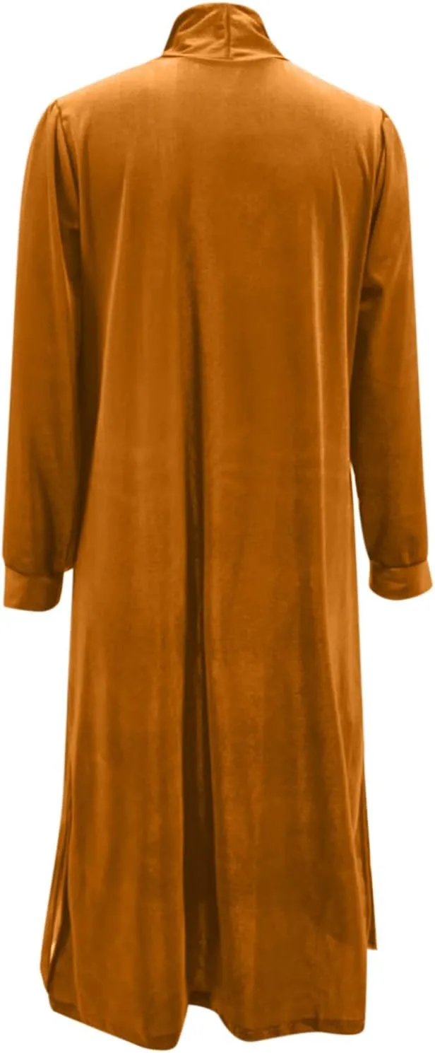 TANGNADE Women Long Velvet Cardigan Jacket Lapel Collar Open Front Vintage Velour Blazers for Party Wedding Outfits