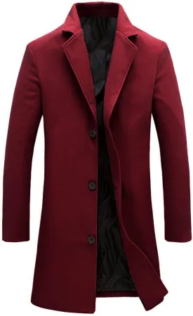 UANEO Mens Wool Blend Trench Coat Notch Lapel Camel Peacoats Winter Overcoat