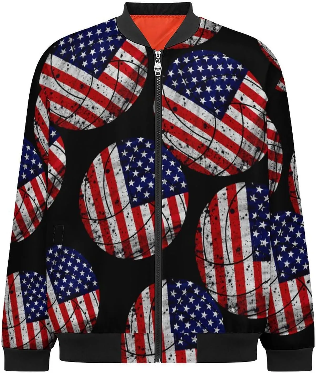USA Flag Volleyball Men's Bomber Jacket Lightweight Windbreaker Fashion Spring Fall Coats Casual Jackets for Men