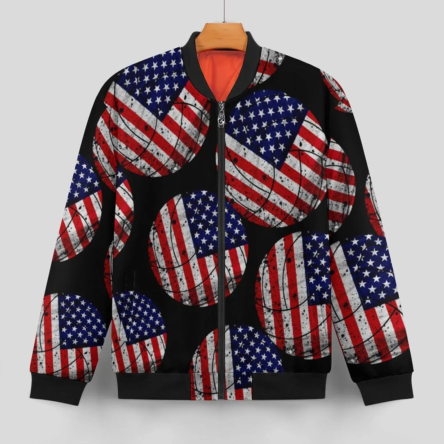 USA Flag Volleyball Men's Bomber Jacket Lightweight Windbreaker Fashion Spring Fall Coats Casual Jackets for Men