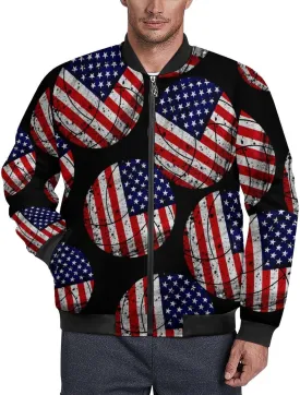 USA Flag Volleyball Men's Bomber Jacket Lightweight Windbreaker Fashion Spring Fall Coats Casual Jackets for Men