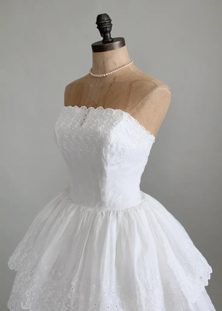 Vintage 1950s White Organdy Eyelet Wedding Dress