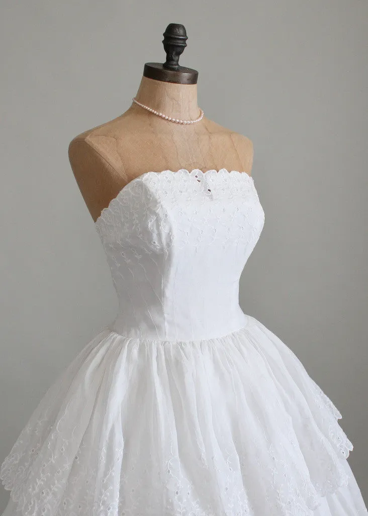 Vintage 1950s White Organdy Eyelet Wedding Dress