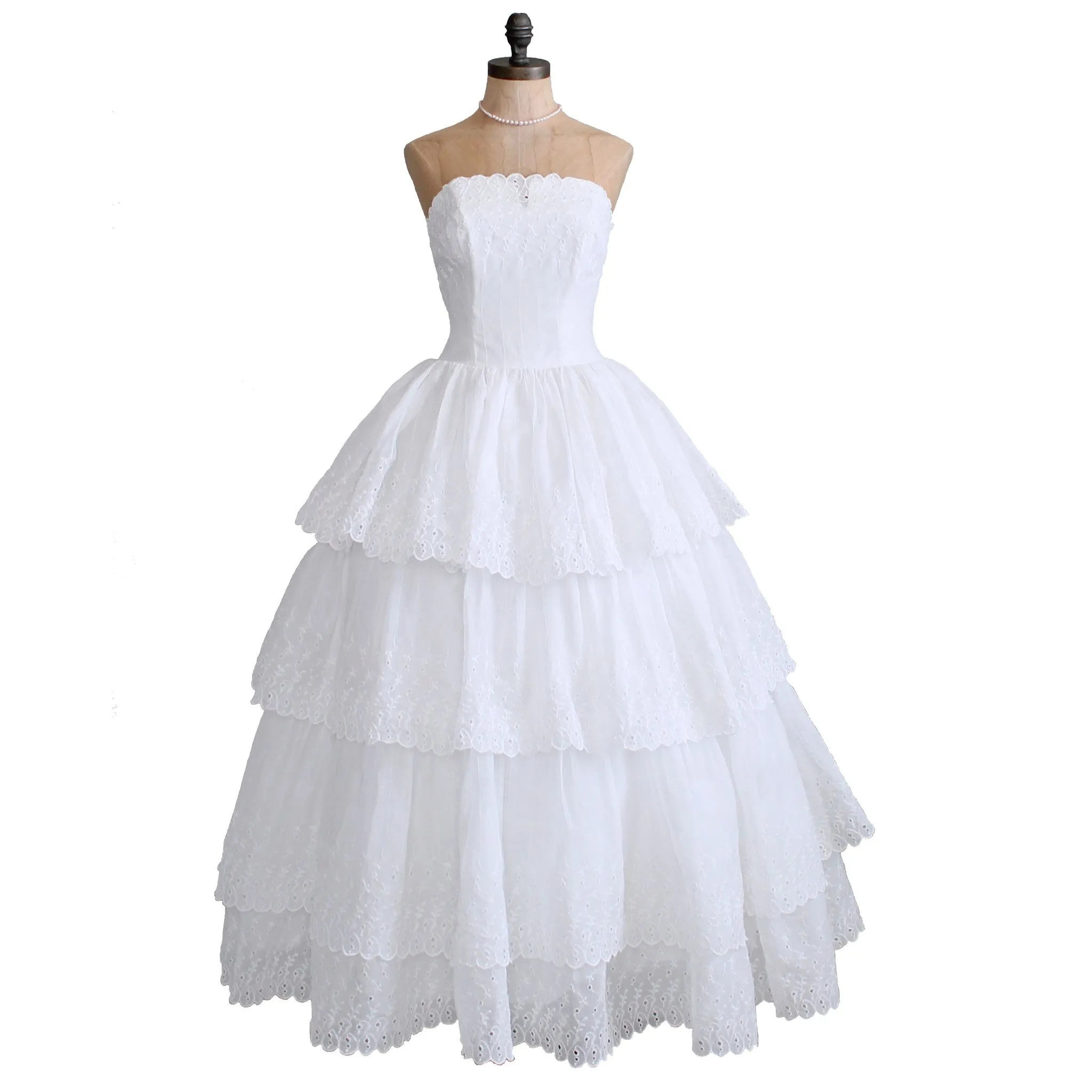 Vintage 1950s White Organdy Eyelet Wedding Dress