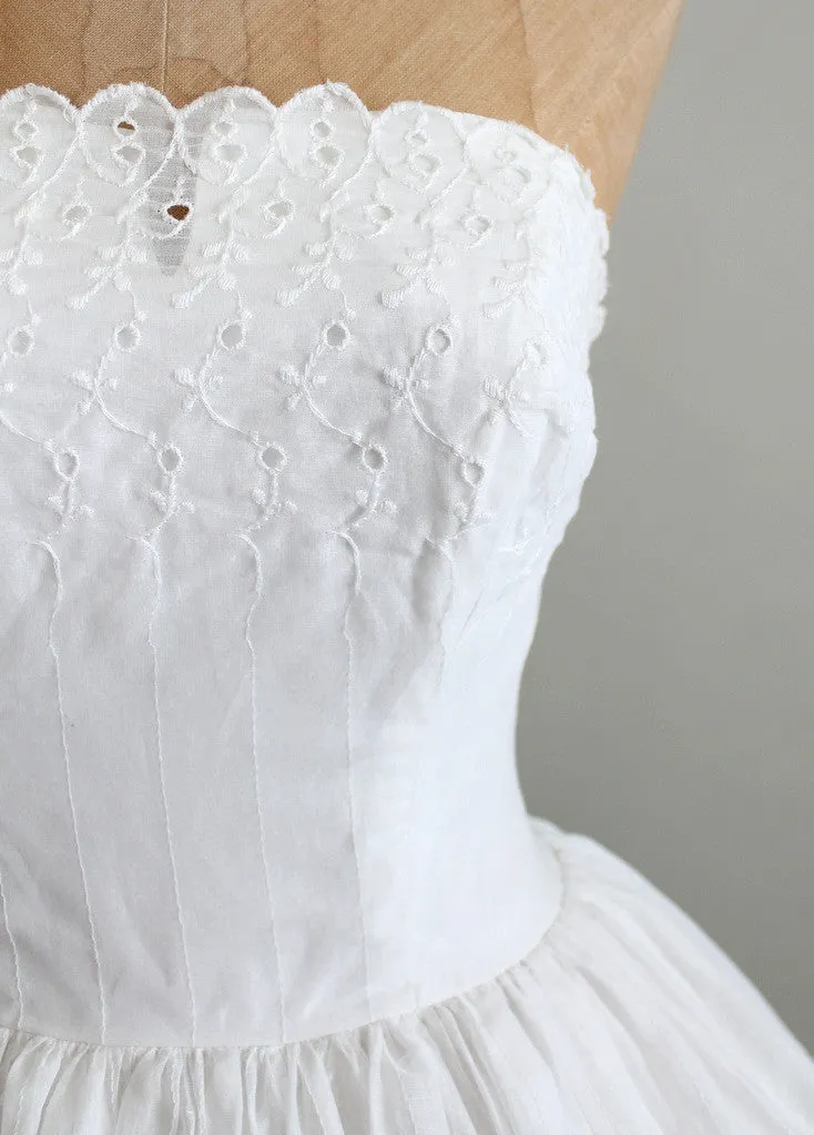 Vintage 1950s White Organdy Eyelet Wedding Dress