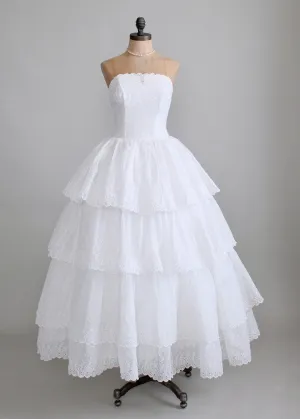 Vintage 1950s White Organdy Eyelet Wedding Dress