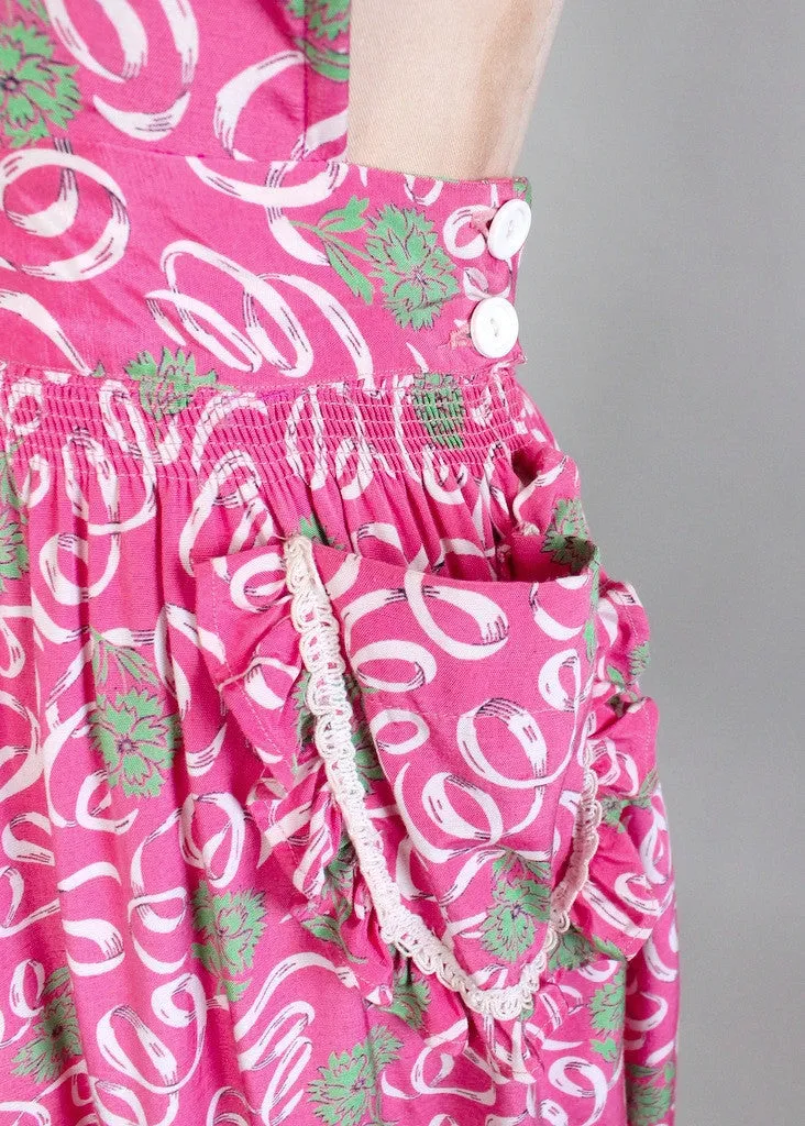 Vintage Late 1930s Flowers and Ribbons Pinafore Dress