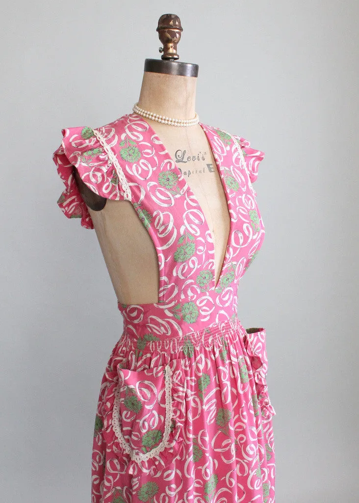 Vintage Late 1930s Flowers and Ribbons Pinafore Dress