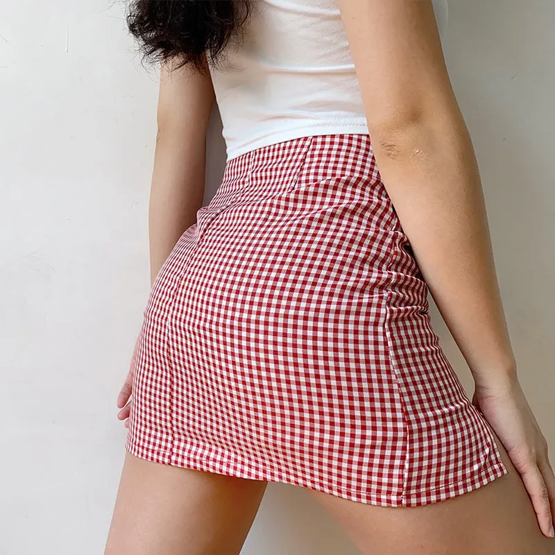 Wenkouban - Rouge Gingham Skirt