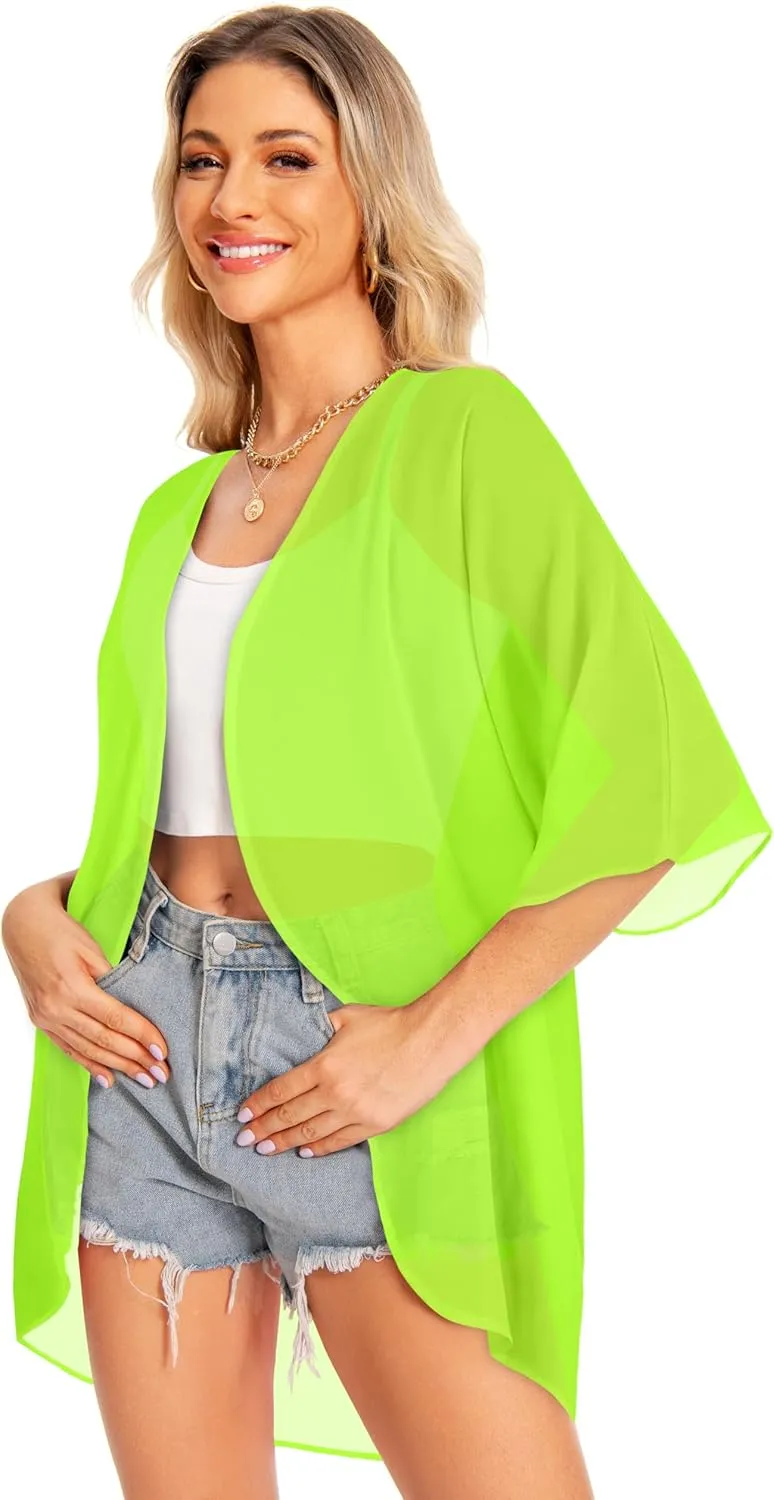 Women Kimono Cardigans Casual Summer Tops Cover up Open Front Floral Print Resort Wear