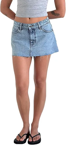 Women's Denim Mini Skirts Y2k Low Waist Raw Hem Jean Skirts Casual Trendy Summer A-line Skirts Streetwear
