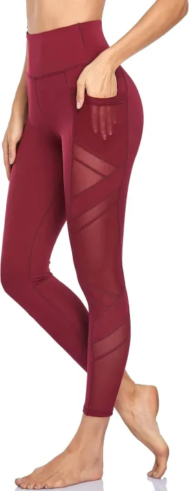 Women's Mesh High Waist Leggings Yoga Pants with Pockets Tummy Control 4 Way Stretch Workout Yoga Leggings