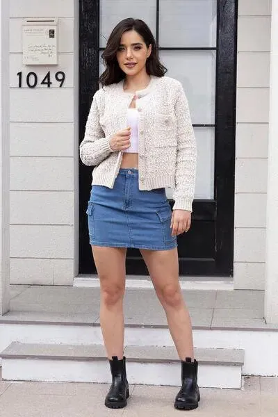 Women's Round Neck Button-Up Cardigan