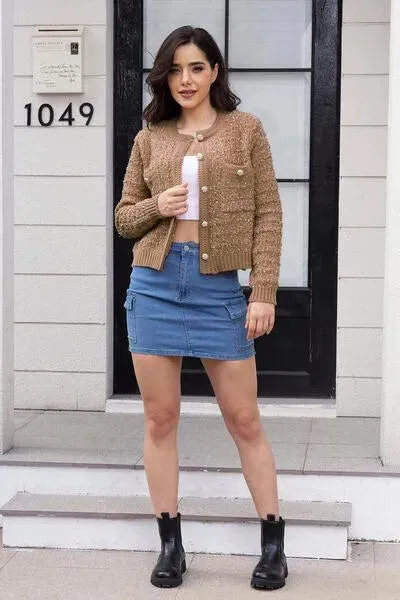 Women's Round Neck Button-Up Cardigan