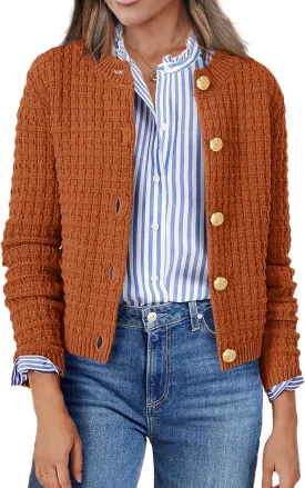 Zeagoo Women's 2025 Cardigan Sweaters Button Down Crew Neck Open Front Long Sleeve Knit Cropped Jackets